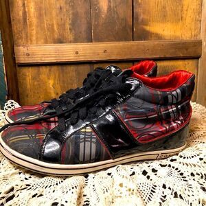 Coach High Top Sneakers “Finch” Red Black Glitter Silky VERY NICE
